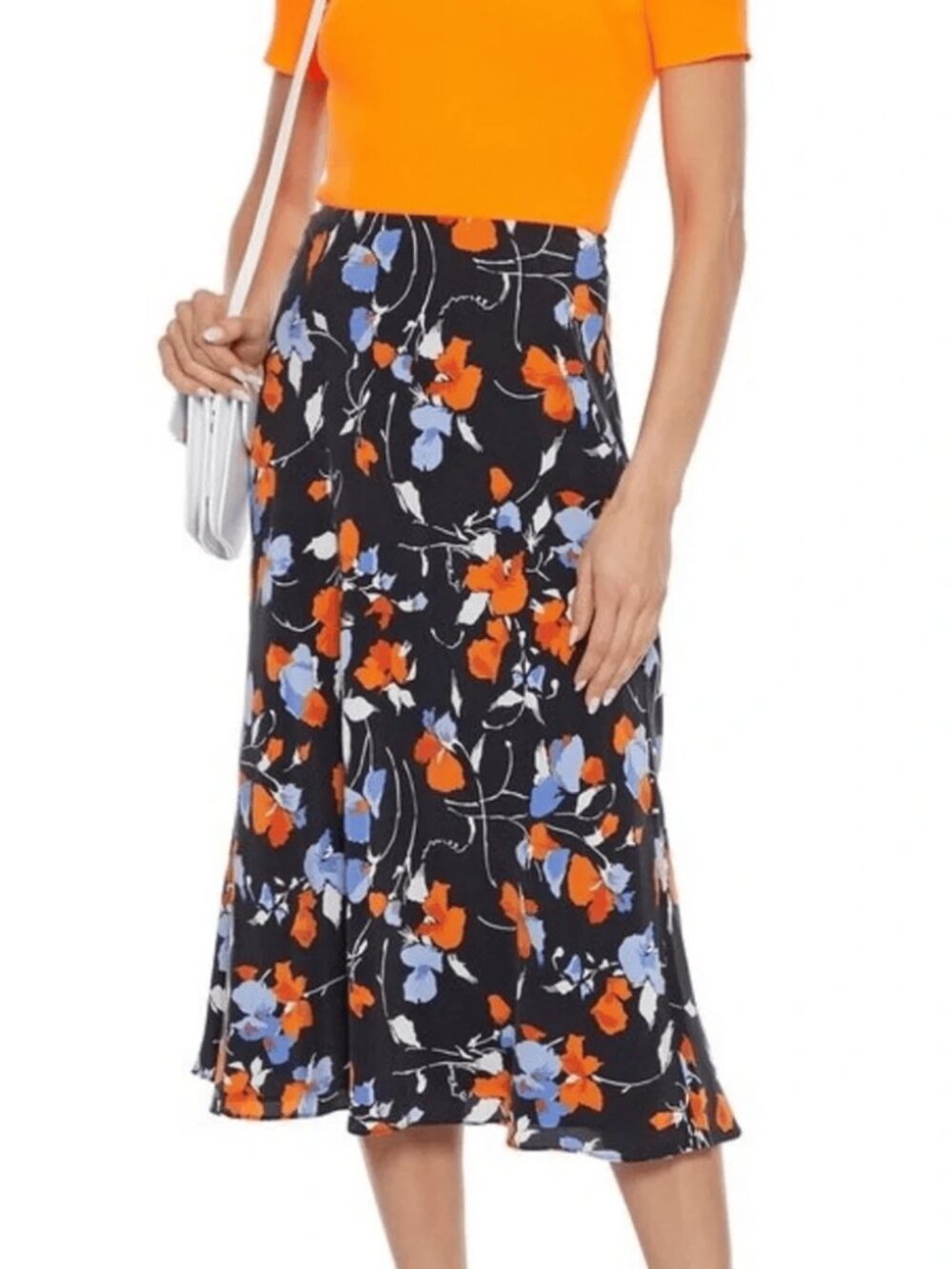 Joie Black A-Line Skirt with Orange & Blue Floral Print